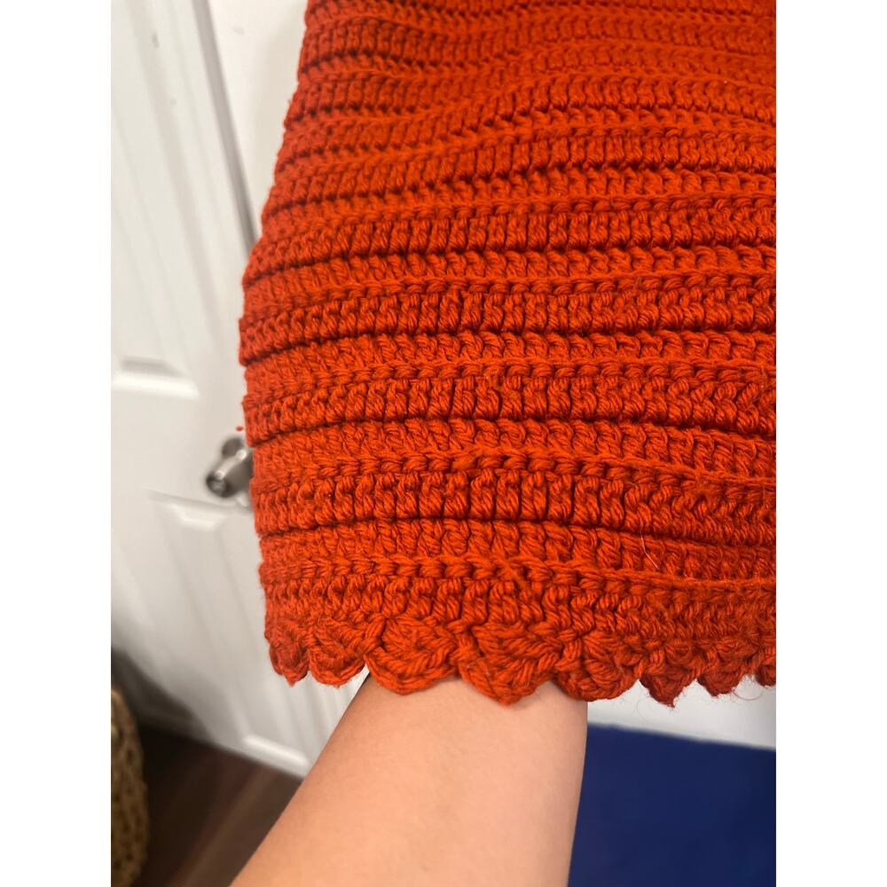Vintage Women’s Grandmacore Hand Knit Open Cardigan Vest Orange Cozy Fall L - Picture 4 of 5